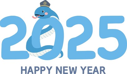 2025 new year greeting illustration with blue snake