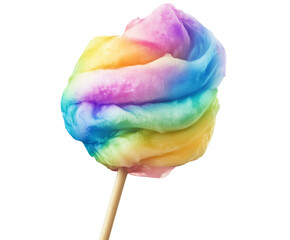 Rainbow Colored cotton candy on a stick, PNG Transparent