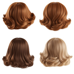 Fototapeta premium create a four different front view image of a 1950's inspired female wig, PNG Transparent