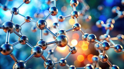 Molecular structure in focus against blurred background, molecule, science, chemistry, structure, research, biology