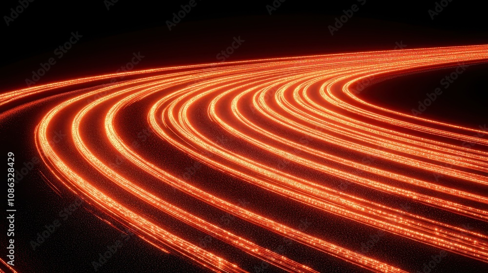 Poster a vibrant display of red light trails winding against a dark background, creating a sense of motion 