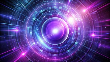 Fototapeta premium Abstract technology screensaver with a bright purple glowing rotating sphere and energy core , Universe
