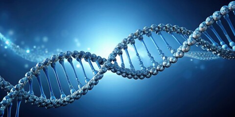 DNA molecule with detailed structure in rendering, biology, genetics, science, research, helix, double helix