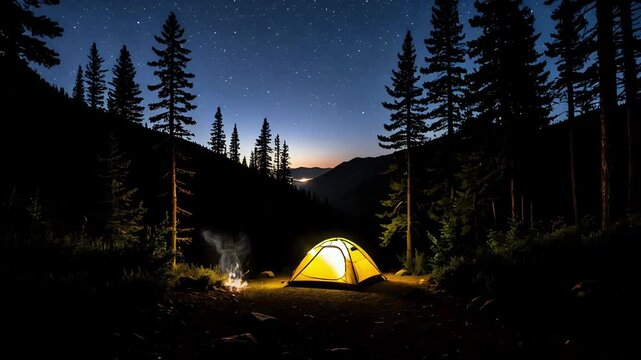 camping in the forest at night