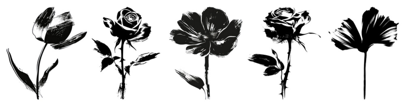 Flower brush stroke png cut out element set