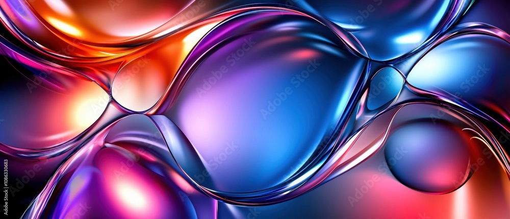 Poster an abstract composition featuring colorful, flowing shapes and gradients, creating a vibrant, dynami