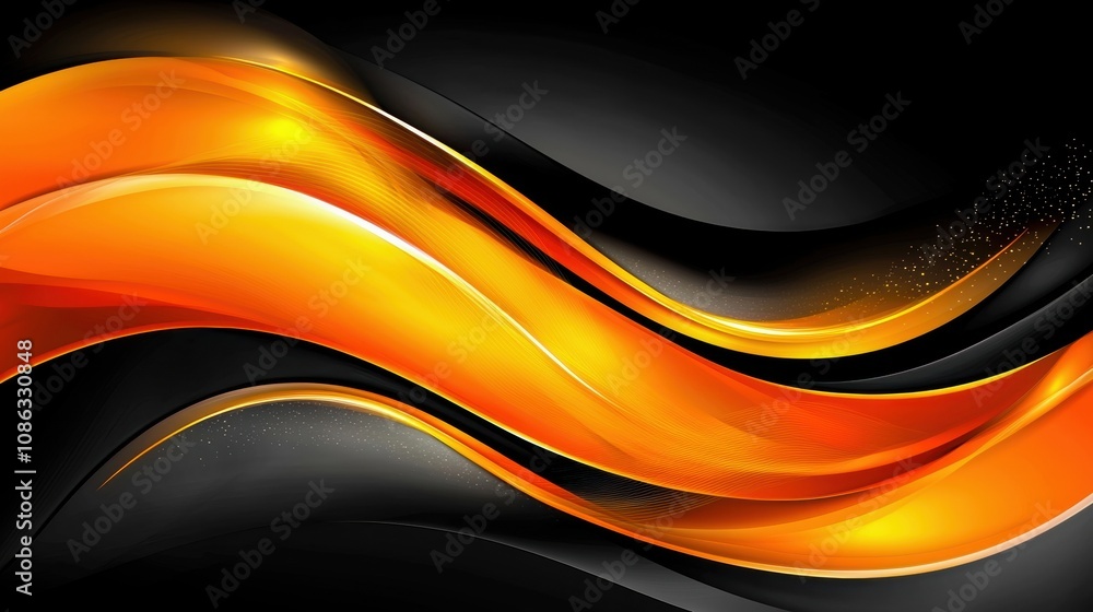 Poster a vibrant abstract design featuring smooth orange and black waves, creating a dynamic visual effect 