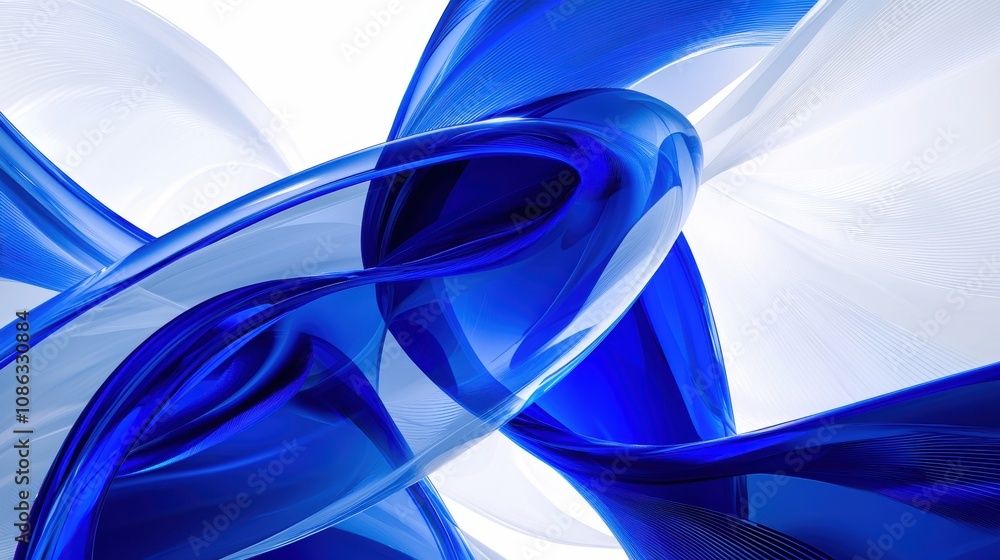 Poster abstract blue and white fabric waves intertwine, creating a sense of motion and elegance in this vis