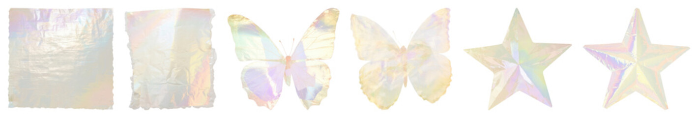Holographic paper png cut out element set