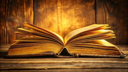 Naklejka premium Golden pages of a vintage book , antique, texture, paper, shining, old, yellow, literature, reading, vintage, background