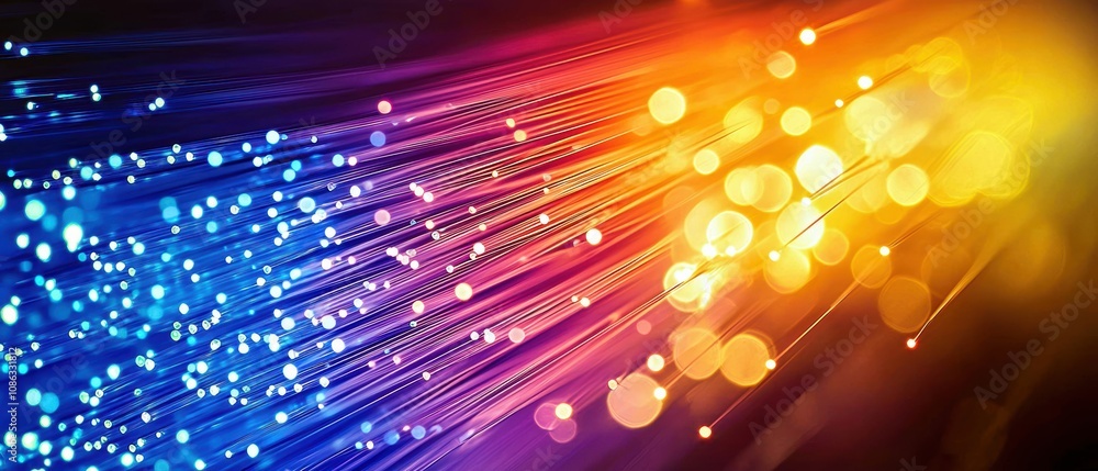 Poster a vibrant display of colorful light beams and bokeh effect, showcasing dynamic movement and energy i