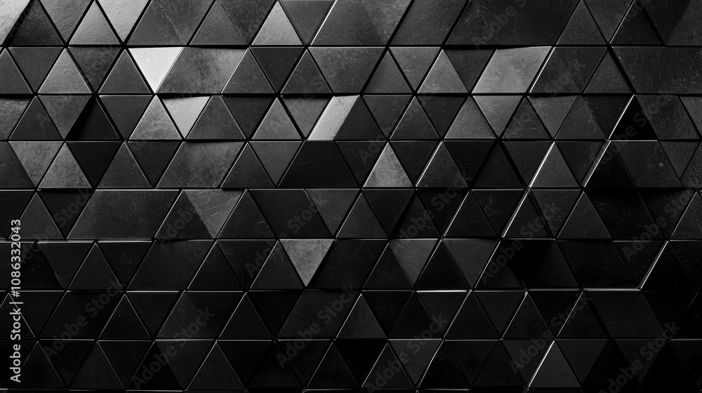 Aufkleber a textured black wall featuring a geometric pattern of interlocking triangles, creating a modern and