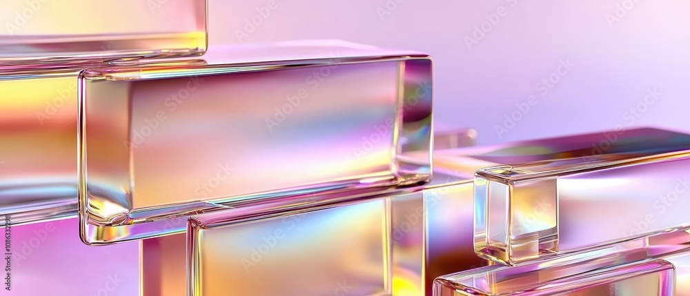 Poster a vibrant arrangement of translucent, colorful blocks reflecting light, creating a captivating visua