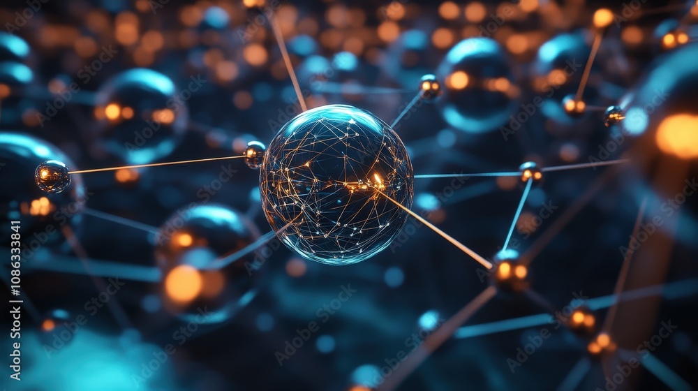 Poster quantum bits, or qubits, entangled and vibrating in a controlled environment, showcasing the strange