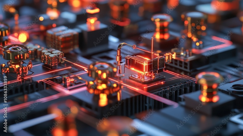 Aufkleber quantum chip arrays connected with superconducting circuits, showing the advanced tech used to harne