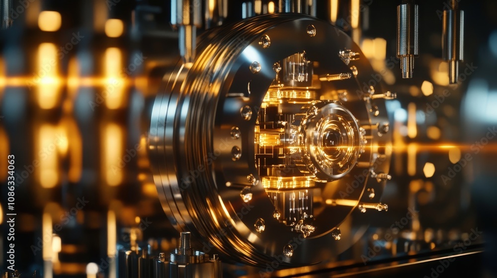 Poster quantum cryptography interface, highlighting the security potential in a quantum system to protect d