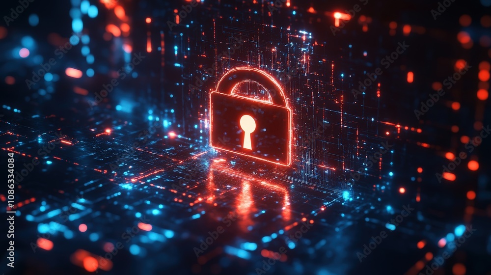 Poster quantum cryptography interface, highlighting the security potential in a quantum system to protect d