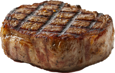 Grilled filet mignon on transparent background, close-up. Gourmet dining and culinary art concept