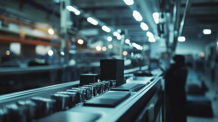 Fototapeta premium Automated machinery packaging products on a factory line, efficiently sorting, sealing, and labeling each item
