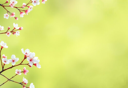 spring with cherry blossom branches border and copy space blur background for text banner or flyer