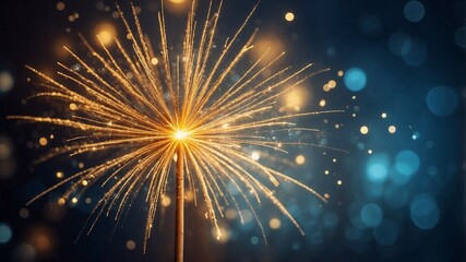 Fototapeta premium Golden fireworks and sparkling bokeh on dark background for festive celebrations