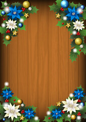 四隅飾りのクリスマスボード、かわいい、イラスト、青、背景