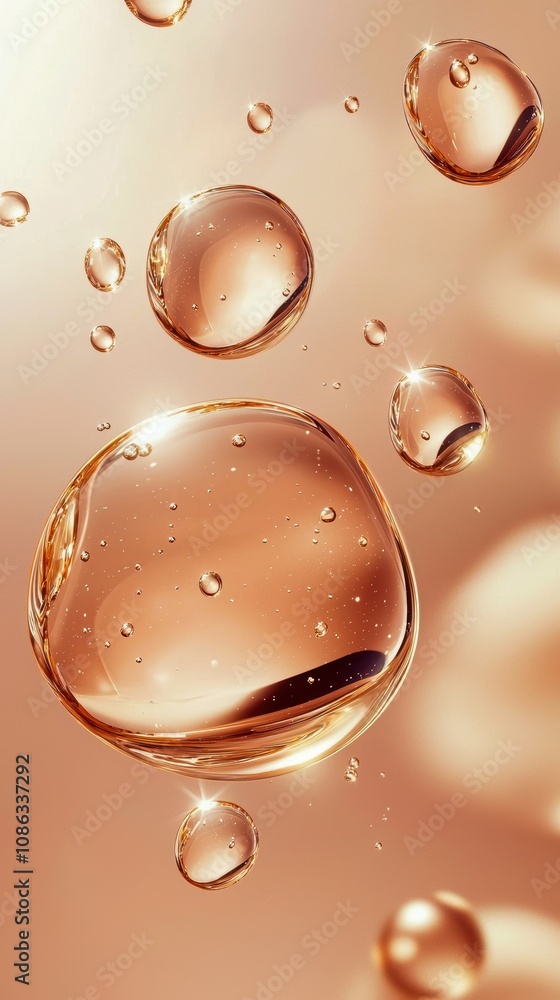 Aufkleber a close-up view of translucent bubbles floating in a soft, warm-toned background, evoking a sense of
