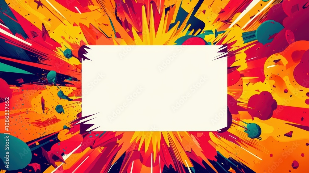 Poster a vibrant explosion of colors surrounds an empty white space, perfect for adding text or graphics.