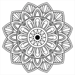 Elegant Line Art Floral Mandala Pattern Minimalist Design for Meditation ,Decoration,yoga ,henna,coloring page,boho mandala,vector art.