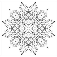Elegant Line Art Floral Mandala Pattern Minimalist Design for Meditation ,Decoration,yoga ,henna,coloring page,boho mandala,vector art.