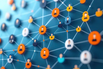 Conceptual representation of interconnected social networks with colorful nodes and abstract profiles highlighting digital communication in a modern society
