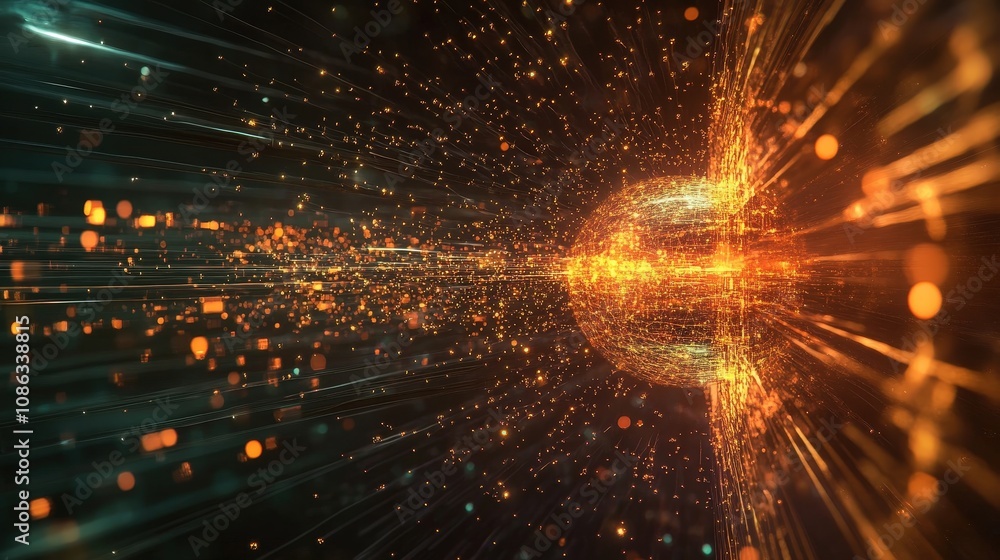 Poster visualization of entangled particles in quantum computing, symbolizing the powerful interconnections