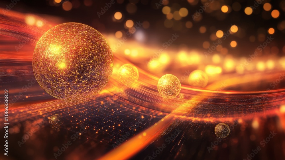 Aufkleber visualization of entangled particles in quantum computing, symbolizing the powerful interconnections