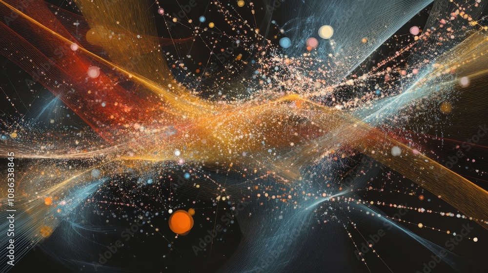 Poster visualization of entangled particles in quantum computing, symbolizing the powerful interconnections