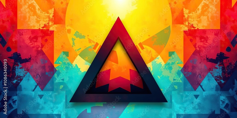 Aufkleber a large modern triangle is placed at the center of an abstract background with geometric patterns an