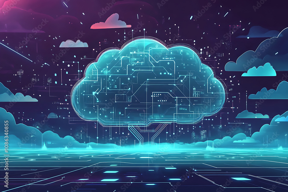 Aufkleber a digital cloud symbolizing data storage and technology with a futuristic backdrop.