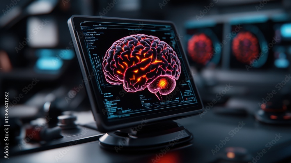 Poster neon brain scan in augmented reality display