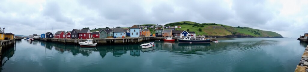 Obraz premium 360 degree photo, Small Coastal Fishing Village, A 360-degree view