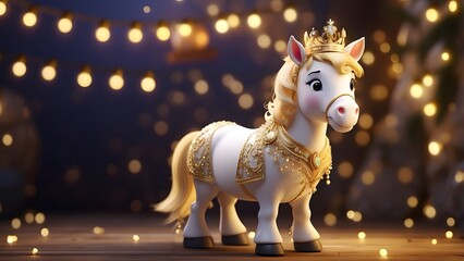 Playful Animated Horse Character with Golden Crown and Charming Smile