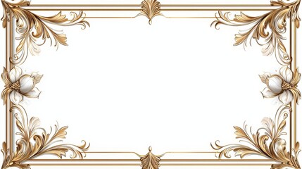 Elegant Gold Floral Frame Design with Delicate White Flowers and Ornate Swirls for Background or Decorative Use in Invitations and Greeting Cards