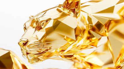 3D abstract low-poly golden leopard made of geometric shapes white background. deformed cool robotic animal fashion wallpaper