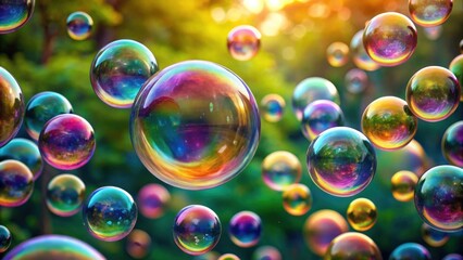 Naklejka premium Floating rainbow soap bubbles isolated on background, rainbow, soap bubbles, floating, isolated,vibrant colors