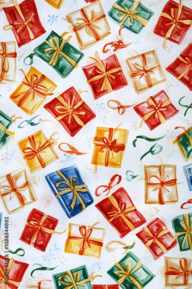 Canvas Prints a vibrant array of colorful presents stacked playfully against a crisp white background, evoking joy