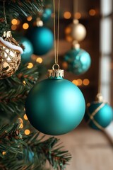 A festive Christmas tree adorned with colorful ornaments, twinkling lights and a warm, inviting glow, creating a magical holiday atmosphere.