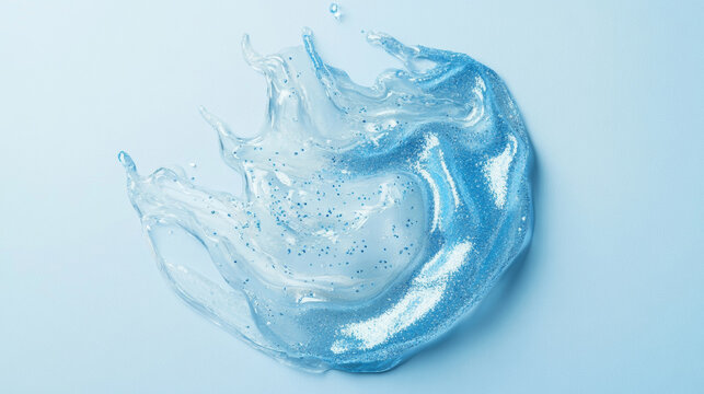3D sample for water gel mask cleanser hydrogel with glitter fashion shiny futuristic background. poster for skin care applying procedure cosmetology cosmetic beauty spa salon relaxing blue silver post