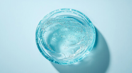 3D sample for water gel mask cleanser hydrogel with glitter fashion shiny futuristic background. poster for skin care applying procedure cosmetology cosmetic beauty spa salon relaxing blue silver post