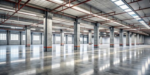 Empty modern industrial room with concrete beams and pillars, rough floor , concrete, industrial, empty, modern, room