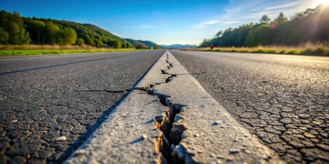 Cracked asphalt on a highway , damaged, road, pavement, deterioration, texture, broken, infrastructure, maintenance