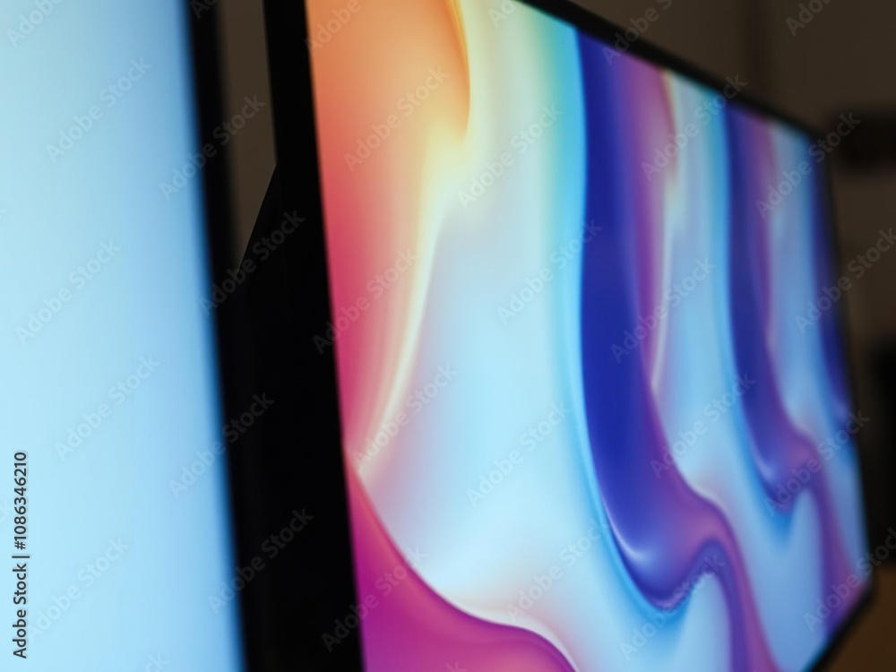 Fototapete close-up of a high-resolution desktop monitor with a 3d object rendered in vivid colors, computer ha