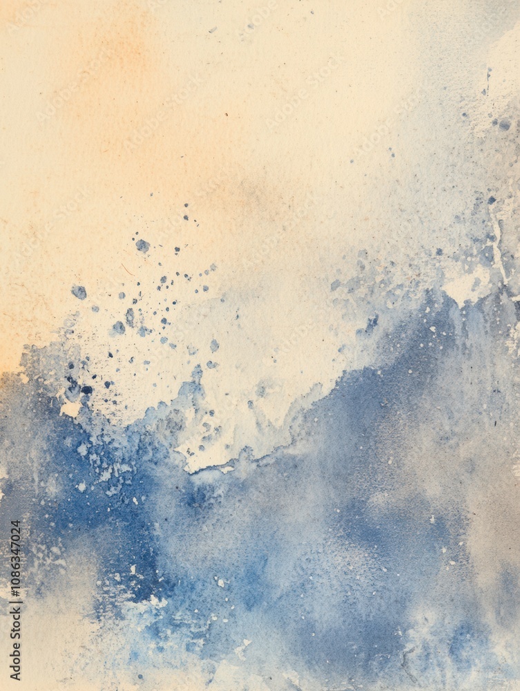 Poster delicate layers of blue and gold watercolor blend seamlessly, forming a unique abstract texture suit